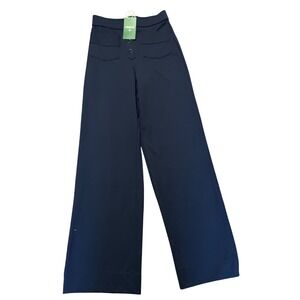 Halara Wide Leg Navy Blue Button Front Pants Women's XS Polyester Elastane NWT